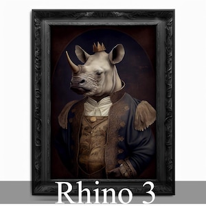 Rhino Wall Art Print, Rhinoceros Animal Lover Vintage Regal Art Poster Renaissance. Victorian Rhino Portrait Royal Painting Rhino Pet Gift