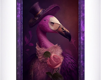 Flamingo Art Print | Vintage Victorian Flamingo Portrait | Royal Bird Wall Art | Flamingo Lover Gift | Quirky Home Decor