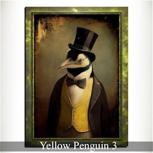 Yellow Penguin Wall Art Print, Animal Lover Vintage Regal Penguin Art Poster Renaissance. Victorian Penguin Portrait, Royal Painting Gift