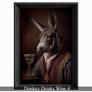 Esel Trinkt Wein Portrait, Tierkopf Malerei, Veränderte Kunst, Bar Poster, Regal Vintage Kunstwerk, Einzigartige Kunst Druck, Lustiges Geschenk