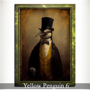 Yellow Penguin Wall Art Print, Animal Lover Vintage Regal Penguin Art Poster Renaissance. Victorian Penguin Portrait, Royal Painting Gift