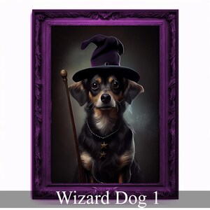 Zauberer Hund Portrait, Zauberer Poster, Tier Malerei, Altered Art, Zauberstab, Regal Vintage Kunstwerk, Einzigartige Drucke, Haustier Geschenk, Zauberer Geschenk