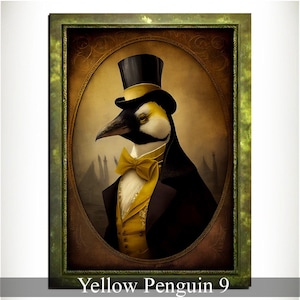 Yellow Penguin Wall Art Print, Animal Lover Vintage Regal Penguin Art Poster Renaissance. Victorian Penguin Portrait, Royal Painting Gift
