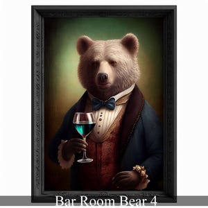 Best Gifts - Bar Room Bear Wall Art, Animal Lover Vintage Regal Bear Drinking Wine Poster Victorian Bear Portrait Royal Painting Bear Gift