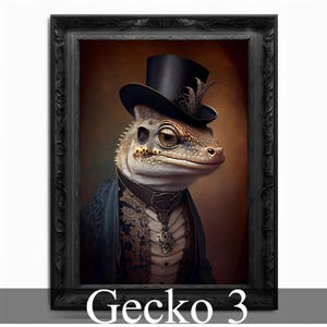 Gecko Wall Art Print,  Animal Lover Vintage Regal Gecko Art Print Poster Renaissance. Victorian Gecko Portrait, Royal Painting Home Pet Gift