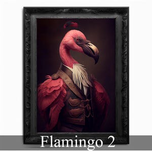 Flamingo Wall Art Print, Animal Lover, Vintage Regal Flamingo Art Poster Renaissance, Victorian Flamingo Portrait, Royal Painting Home Gift