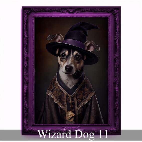 Wizard Dog Portrait, Magician Poster, Animal Painting, Altered Art