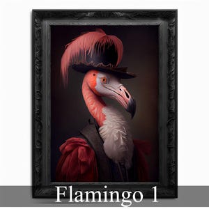 Flamingo Wall Art Print,  Animal Lover Vintage Regal Flamingo Art Poster Renaissance. Victorian Flamingo Portrait, Royal Painting Home Gift