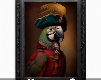 Parrot Wall Art Print, Bird Animal Lover Vintage Regal Art Poster Renaissance. Victorian Black Parrot Portrait Royal Painting Macaw Pet Gift