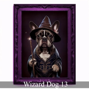 Zauberer Hund Portrait, Zauberer Poster, Tier Malerei, Altered Art, Zauberstab, Regal Vintage Kunstwerk, Einzigartige Drucke, Haustier Geschenk, Zauberer Geschenk
