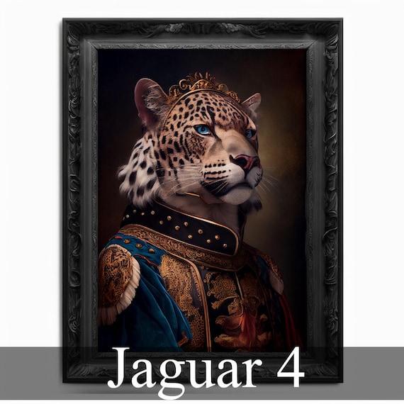 Jaguar Portrait Art Print | Victorian Big Cat Wall Art | Regal Renaissance Animal Poster | Jaguar Lover Gift | Quirky Home Decor