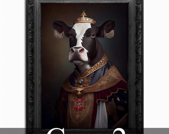 Regal Cow Portrait Print: Vintage Renaissance Royal Animal Art