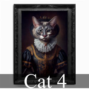 Cat Wall Art Print,  Animal Lover Vintage Regal Cat Art Print Poster Renaissance. Victorian Cat Portrait, Royal Painting Home Decor Pet Gift
