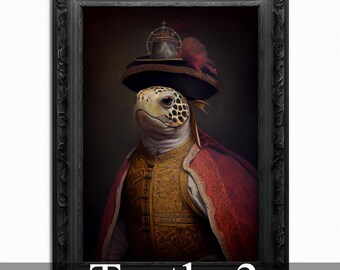 Turtle Portrait Art Print | Victorian Turtle Wall Art | Renaissance Animal Poster | Turtle Lover Gift | Quirky Home Decor