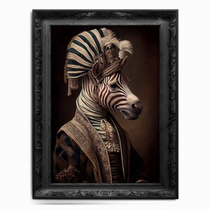 Impresión de arte de pared de cebra, amante de los animales Vintage Regal Zebra Art Print Poster Renaissance. Retrato de cebra victoriana, regalo de mascota casera de pintura real