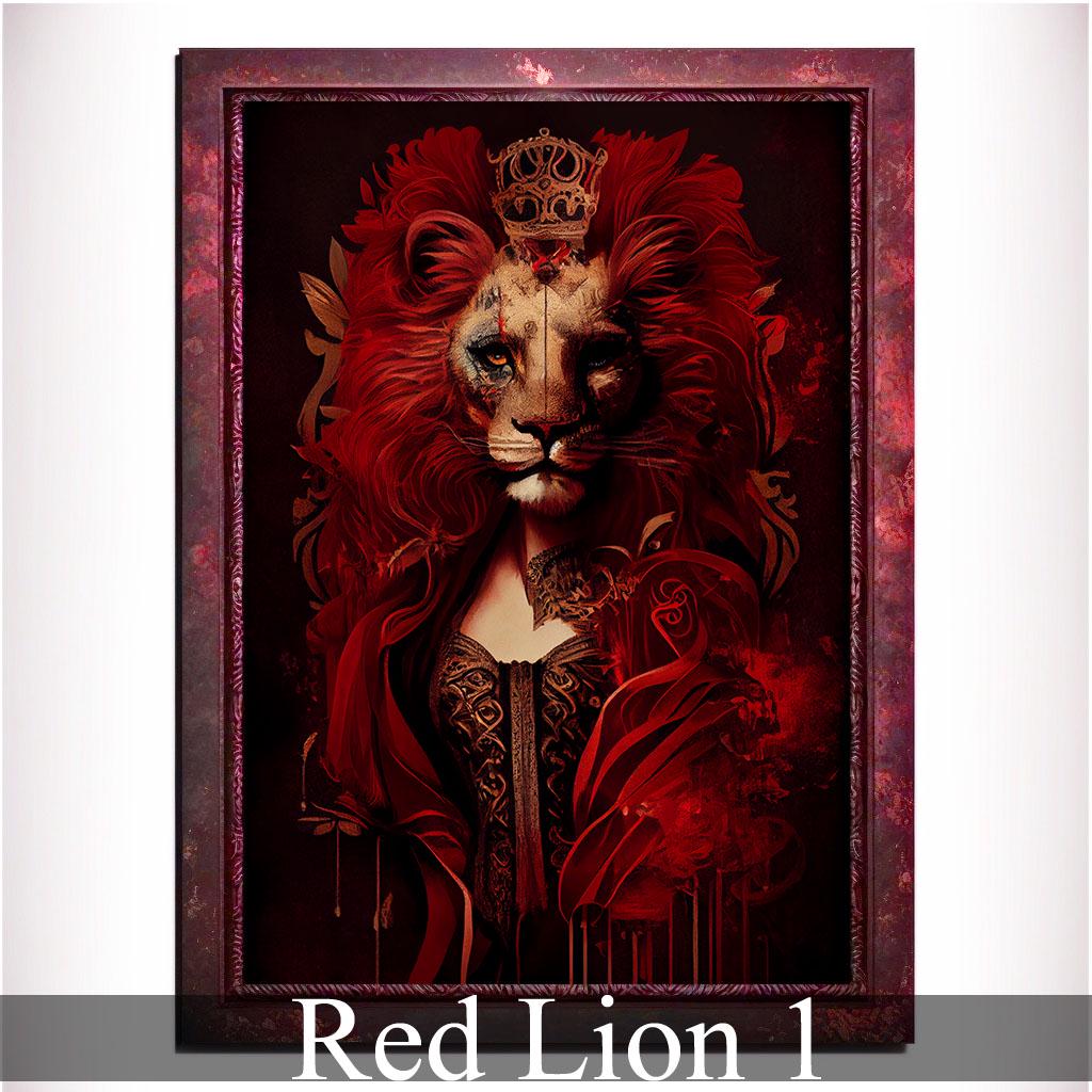 Red Lion Wall Art Print, Red Animal Lover Vintage Regal Art Poster. Victorian Red Lion Pub Portrait Royal Painting Red lion Bar Art Pet Gift