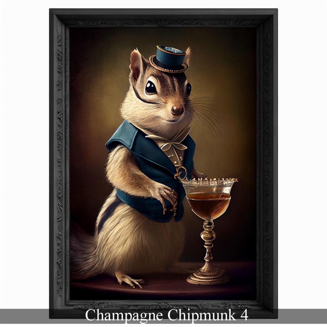 Champagne Chipmunk Art Print: Funny Bar Room Animal Portrait - Etsy