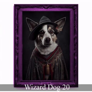Wizard Dog Portrait, Magician Poster, Animal Painting, Altered Art, Magic Wand, Regal Vintage Artwork, Unique Prints, Pet Gift, Wizard Gift