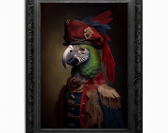 Parrot Wall Art Print, Bird Animal Lover Vintage Regal Art Poster Renaissance. Victorian Black Parrot Portrait Royal Painting Macaw Pet Gift