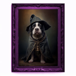Zauberer Hund Portrait, Magier Poster, Tier Malerei, Veränderte Kunst, Zauberstab, Königliches Vintage Kunstwerk, Einzigartige Drucke, Haustier Geschenk, Zauberer Geschenk