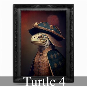 Turtle Wall Art Print, Tortoise Animal Lover Vintage Regal Art Poster Renaissance. Victorian Turtle Portrait Royal Painting leatherback Gift