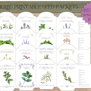 Druckbare Samen Pakete 16 Kräuter Sofortiger digitaler Download Drucken und Falten Samen Pakete Aquarell Kräuter Hexe Samen Austausch Gartenarbeit Geschenk