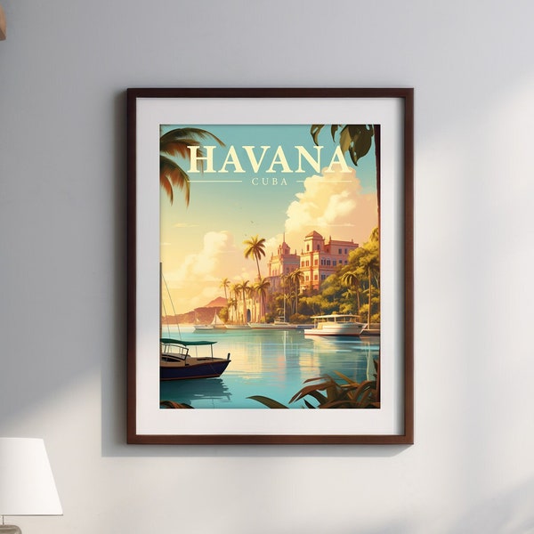 Printable Vintage Havana Travel Poster Retro Cuba Art INSTANT DOWNLOAD Havana Wall Art Cuba Home decor poster Cuba download