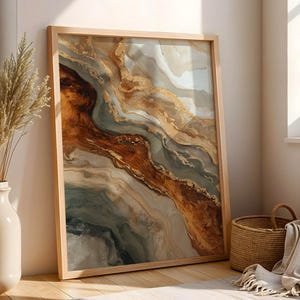 Earth Tone Marble Abstract Wall Art: Gold Agate Luxe Decor