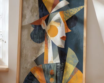 Cubist Woman Portrait Print: Bold Geometric Face Art