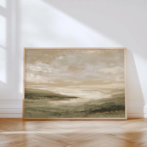 Sage Valley Wall Art — Neutral Landscape Abstract, Beige Green Minimalist Decor