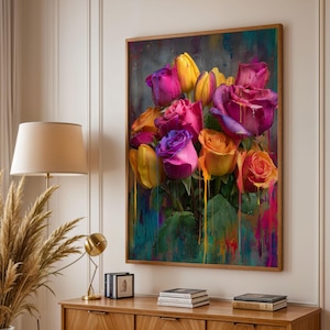 Graffiti Bouquet Art Print: Modern Floral Street Art Decor