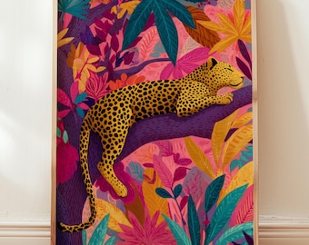 Jungle Leopard Giclée Print - Matisse Fauvist Wall Art: Bold Colors, Tropical Botanical Decor