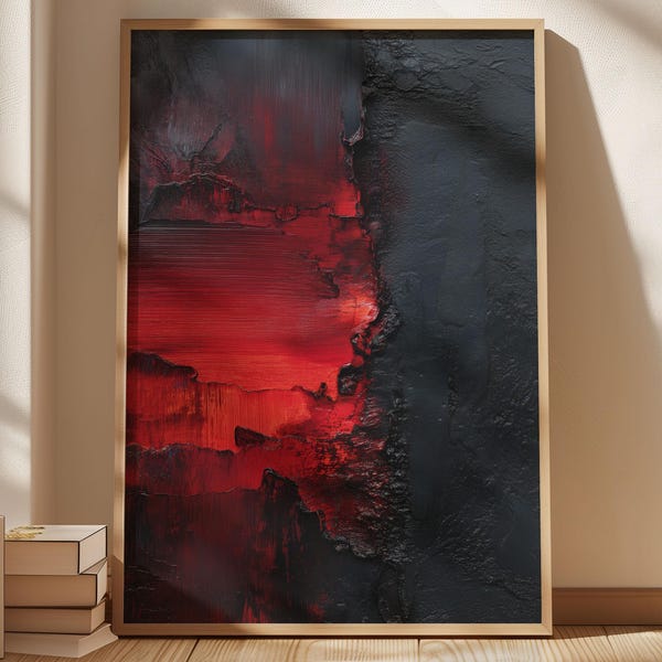 Abstract Inferno Art Print: Black and Red Textured Modern Decor