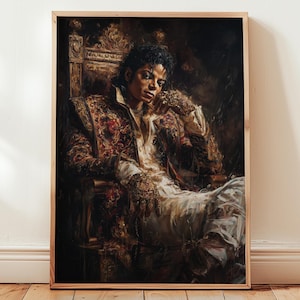 Poster da parete di Michael Jackson, Re del Pop, Icona della musica reale, Regalo per lui, Ritratto su trono, Stampa di celebrità, Decorazioni musicali, Poster di MJ