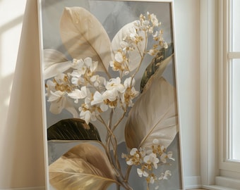 Ivory Still Bloom Wall Art — Crema e oro floreale botanico, elegante minimalista