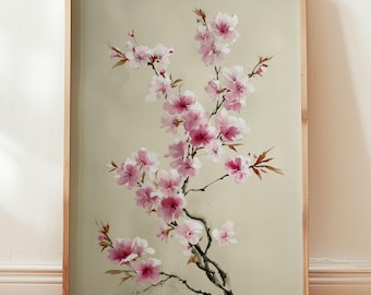Blossom Whisper Giclée Print - Japanese Cherry Blossom Wall Art: Pink Floral Minimalist Decor