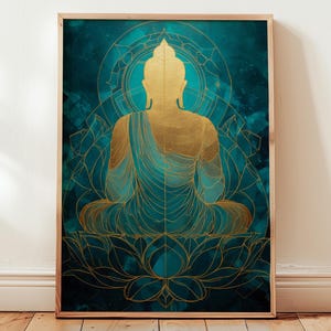 Gold Buddha Print: Zen Meditation Art, Spiritual Home Decor