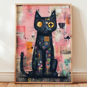 Pop Art Black Cat Print: Bold Feline Wall Decor