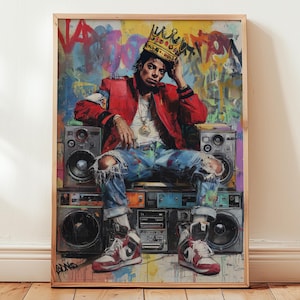 Poster di Michael Jackson, tributo hip hop, stampa da parete, regalo per lui, stile graffiti del Re del Pop, decorazione musicale, poster di Street Art, poster del Re del Pop