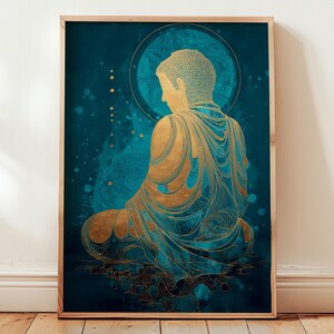 Impresión artística giclée del Buda de la Serenidad Dorada - Arte mural espiritual: Decoración sagrada meditativa