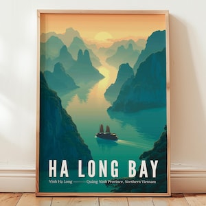 Ha Long Bay Travel Poster – Vietnam Landscape Wall Art Print, Southeast Asia Decor for Living Room or Office, Gift for Her or Him