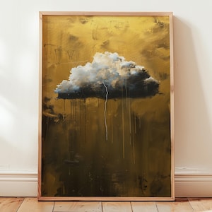 Storm Cloud Art Print: Moody Golden Lightning, Surreal Weather Poster