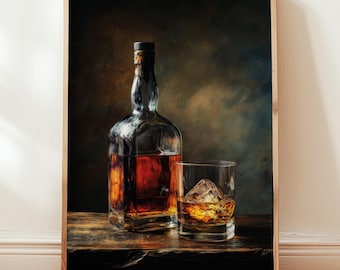 Whiskey Still Life Art Print: Vintage Bourbon Poster, Home Bar Decor