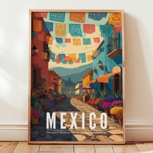Oaxaca Mexico Travel Poster: Colorful Papel Picado Street Art