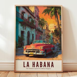 Havana Cuba Travel Poster: Vintage Caribbean Street Scene Art Print