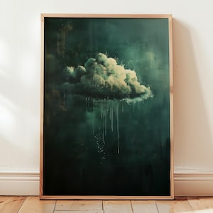 Moody Cloud Print: Dark Green Atmospheric Wall Art