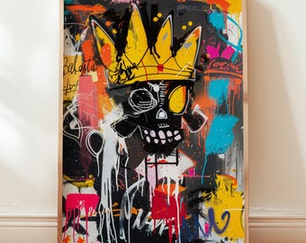 Basquiat Style Skull Crown Graffiti Art Print: Urban Pop Decor