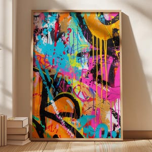 Graffiti Wall Art Print – Colorful Street Art Poster for Game Room, Office, or Dorm, Urban Abstract Decor Gift for Him or Her