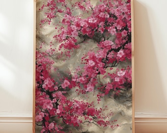 Impresión de flor de cerezo: arte mural floral japonés de sakura, decoración primaveral