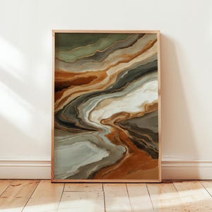 Abstrakte Erdton Wandkunst: Boho Marmor Kunst mit Gold